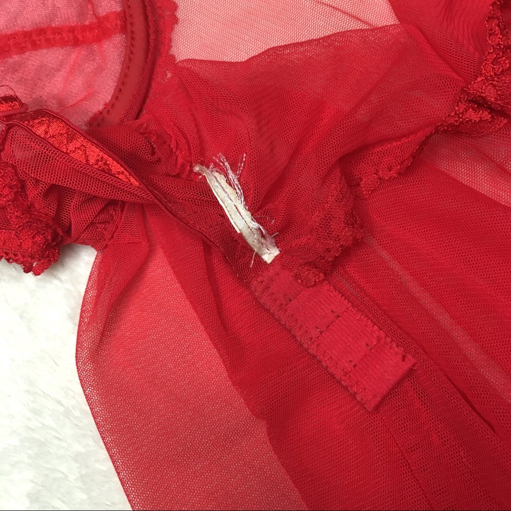 Vintage Red Lace Sheer Mesh Lingerie Babydoll Top XS - Picture 6 of 6
